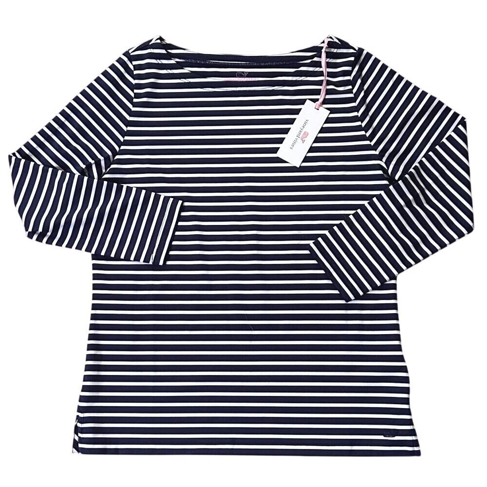 NWT Vineyard Vines Sankaty Striped Navy & White Long Sleeve Top Small